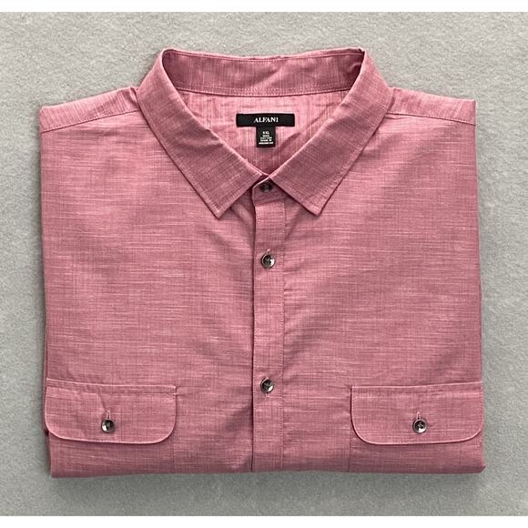 Alfani Men's XXL Button-Up Shirt Cotton 2 Chest Pockets Smudge Cranberry NEW - Picture 1 of 12